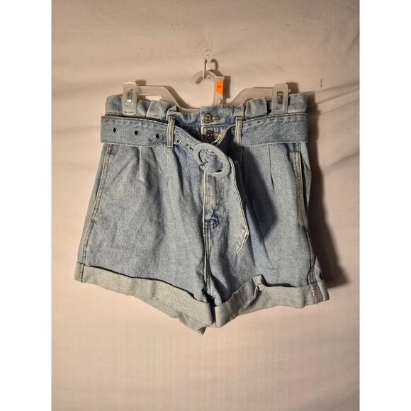 Forever 21 Denim Jean Shorts Paperbag high Waist Belted Retro Large L Womens - Picture 1 of 2